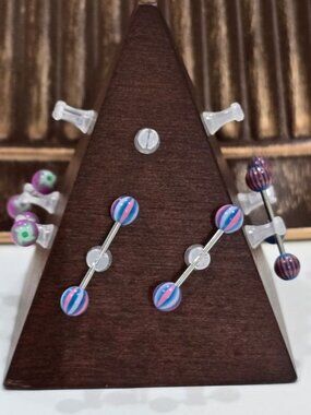 Painful Pleasures ✦ Striped & Swirl Nipple Rings ✦ 14G Surgical Steel Set Of 3